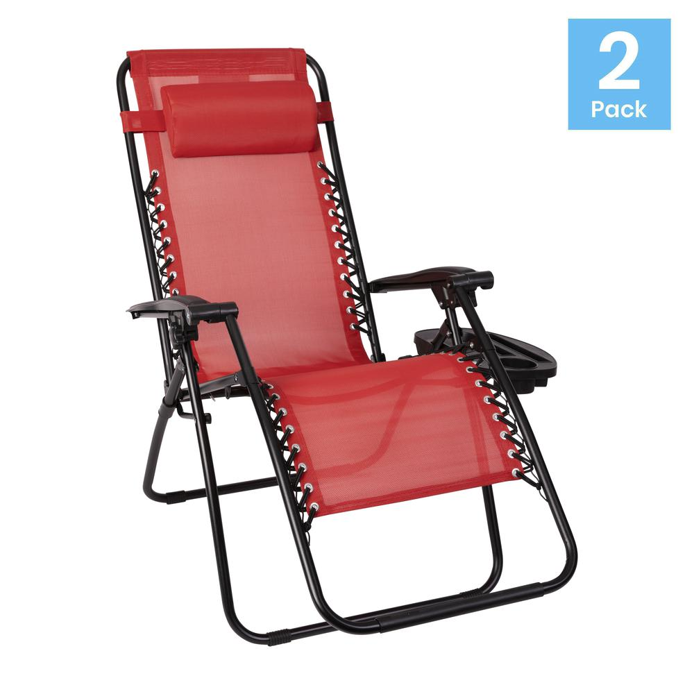 Set of 2 Start2Finish portable folding zero gravity lounge chairs with adjustable backrests and cushioned seats.