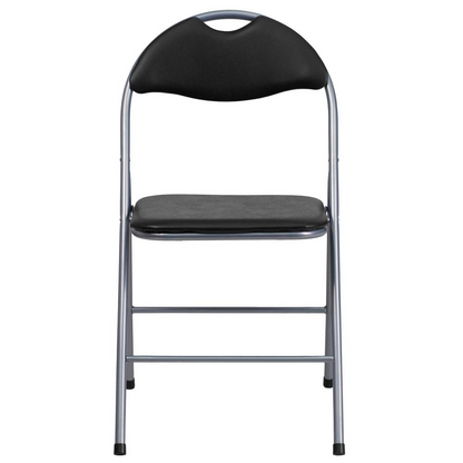Set of 2 padded metal folding chairs from Start2Finish, showing black padded seats and sturdy metal frames.