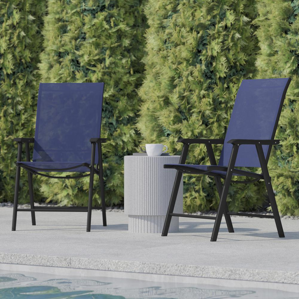 Set of 2 modern patio folding chairs by Start2Finish, featuring sleek design and lightweight metal frames for outdoor seating.