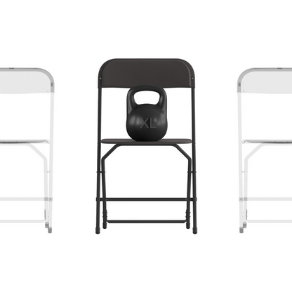 Set of four large plastic folding chairs by Start2Finish, versatile commercial furniture suitable for big and tall seating.