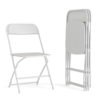 Set of four Start2Finish large plastic folding chairs for commercial use, featuring sturdy design and versatile seating for big and tall users.