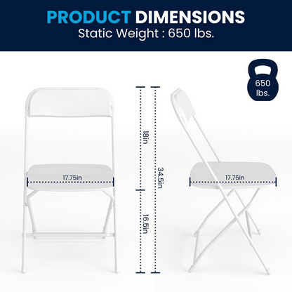 Set of four Start2Finish large folding plastic chairs, versatile commercial furniture suitable for big and tall use, shown stacked.