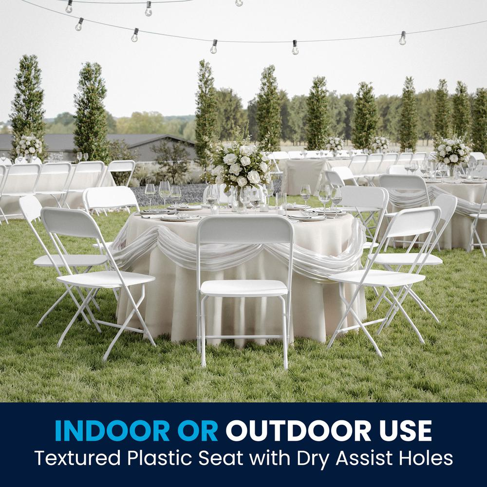 Set of four large, versatile plastic folding chairs by Start2Finish, ideal for commercial use and big and tall seating needs.
