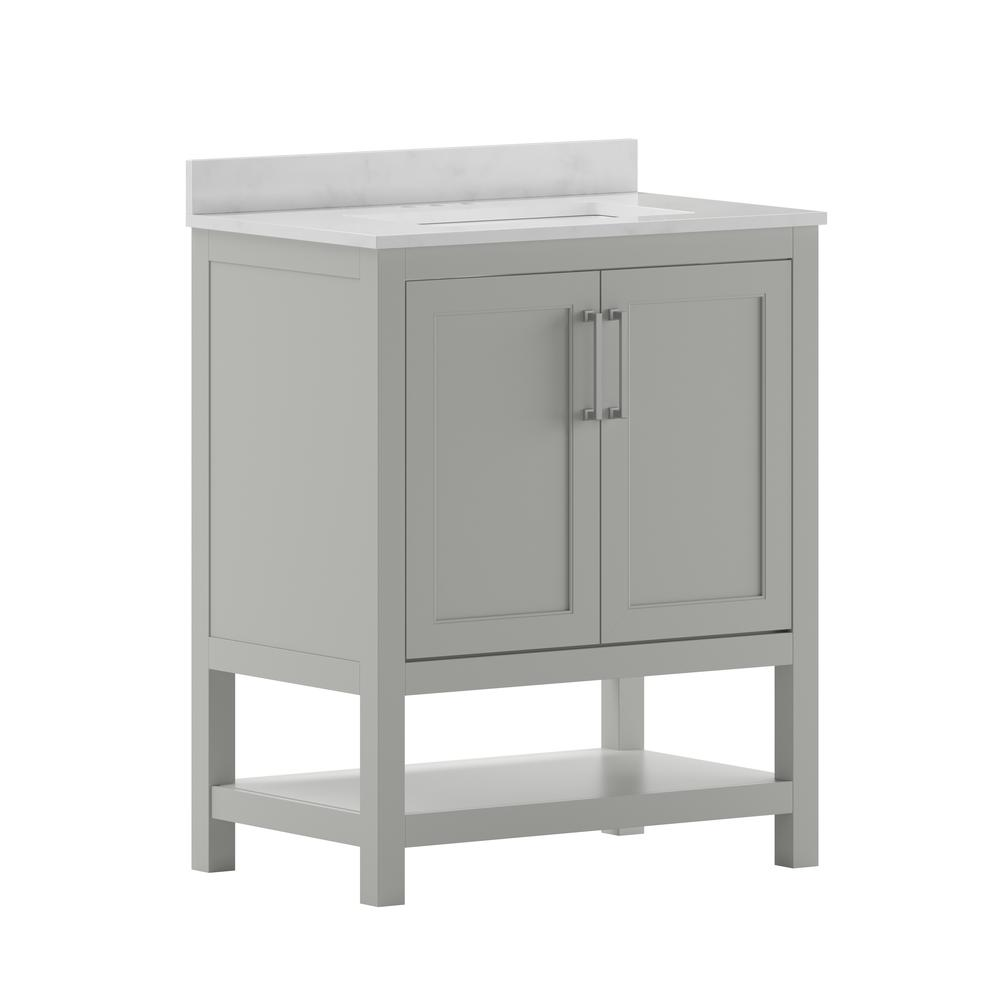 Contemporary 30-inch bathroom vanity with integrated sink by Start2Finish, featuring sleek modern design and wood finish.