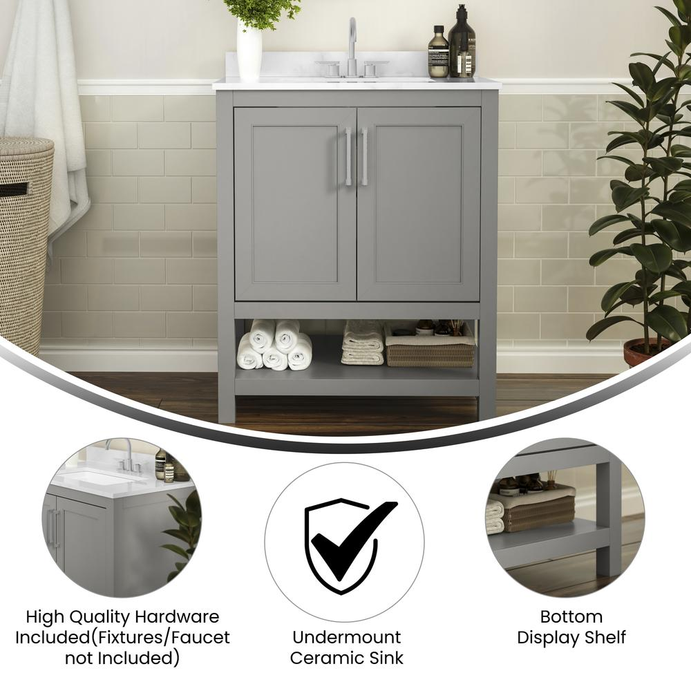 30-inch contemporary bathroom vanity with integrated sink by Start2Finish, featuring sleek modern design and stylish storage space.