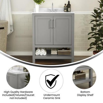 30-inch contemporary bathroom vanity with integrated sink by Start2Finish, featuring sleek modern design and stylish storage space.