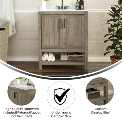 30-inch contemporary bathroom vanity with integrated sink, featuring sleek design and modern finish from Start2Finish.