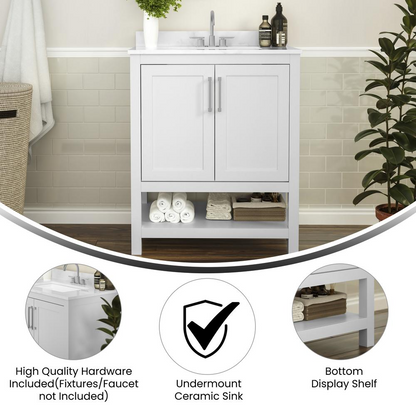 Contemporary 30-inch bathroom vanity with integrated sink from Start2Finish, featuring sleek wood finish and modern design.