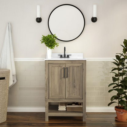 Contemporary 24-inch bathroom vanity with integrated sink by Start2Finish, featuring modern design and sleek wood finish.