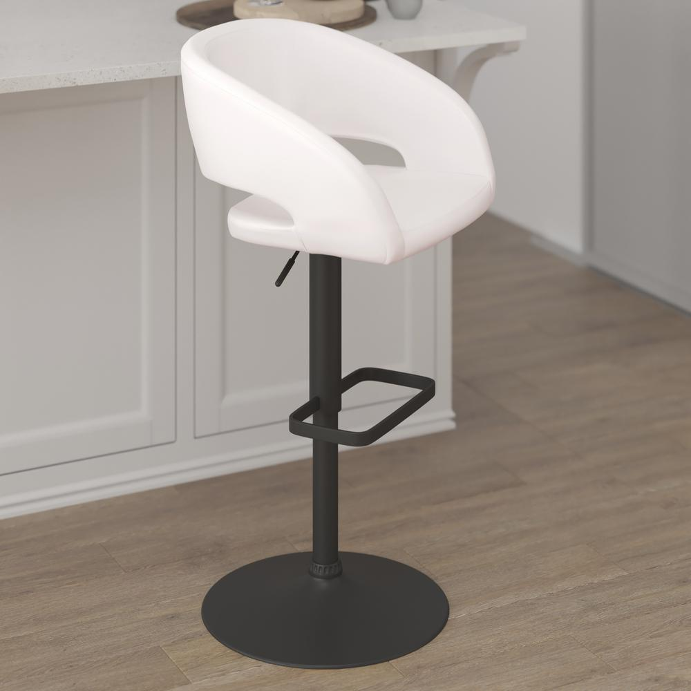 Contemporary adjustable swivel bar stool by Start2Finish with a cushioned seat, metal base, and modern design for kitchen or bar area.
