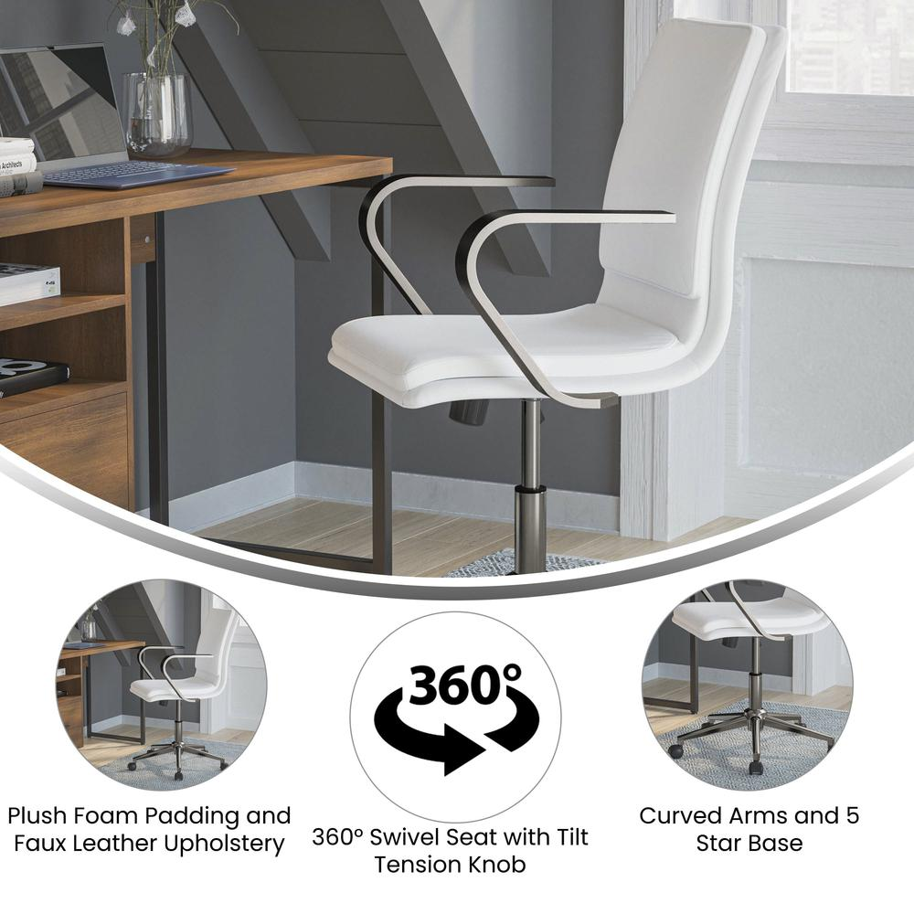 Modern elevated mid-back executive office chair by Start2Finish with black upholstery and sleek metal armrests.