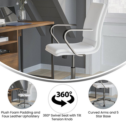 Modern elevated mid-back executive office chair by Start2Finish with black upholstery and sleek metal armrests.