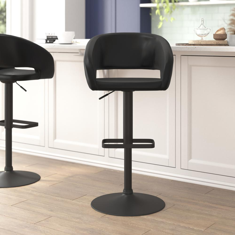 Contemporary adjustable swivel bar stool by Start2Finish with a sleek design, padded seat, and metal base for modern kitchen or bar area.