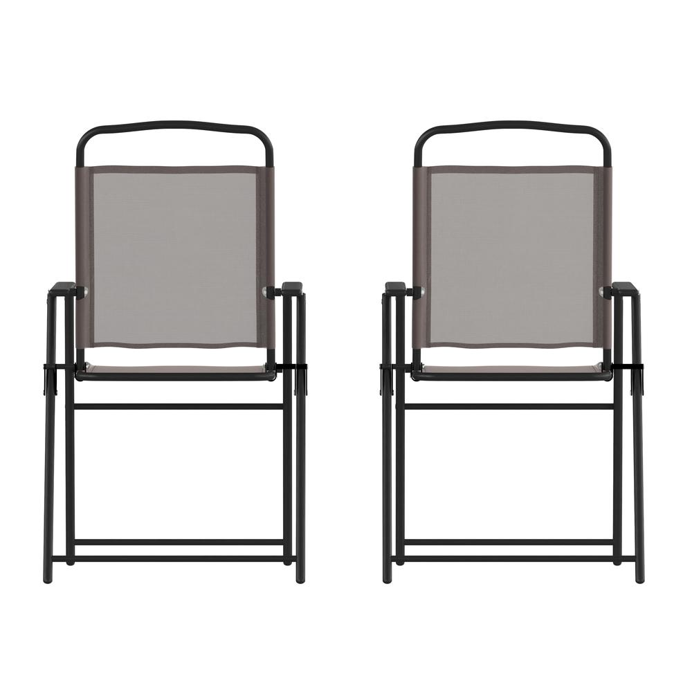 Set of 2 Start2Finish contemporary sling style patio chairs with armrests, featuring sleek design and comfortable seating.