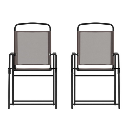Set of 2 Start2Finish contemporary sling style patio chairs with armrests, featuring sleek design and comfortable seating.