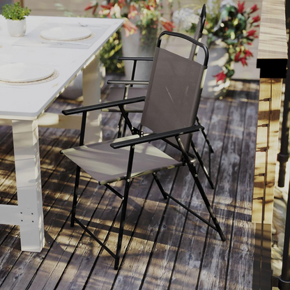 Set of 2 Start2Finish contemporary sling style patio chairs with armrests, featuring woven fabric and sturdy metal frames.