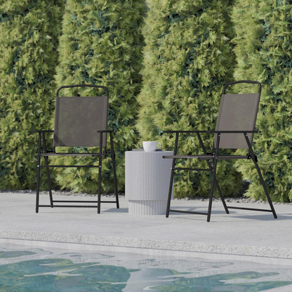 Set of 2 Start2Finish contemporary sling style patio chairs with armrests, featuring modern design and comfortable seating.