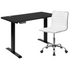 Start2Finish adjustable height motorized standing desk with a matching swivel chair in a modern office setup.