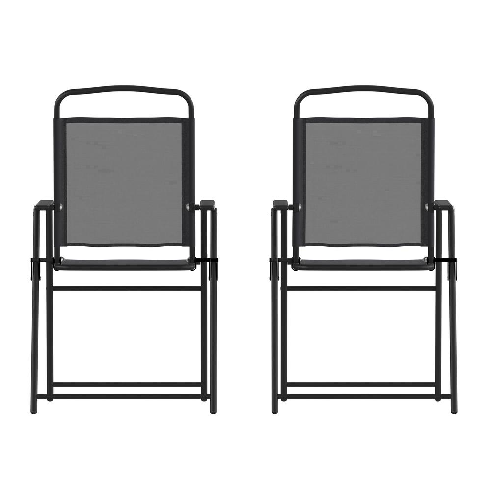 Set of 2 Start2Finish contemporary sling-style patio chairs with armrests, showcasing sleek outdoor furniture design.
