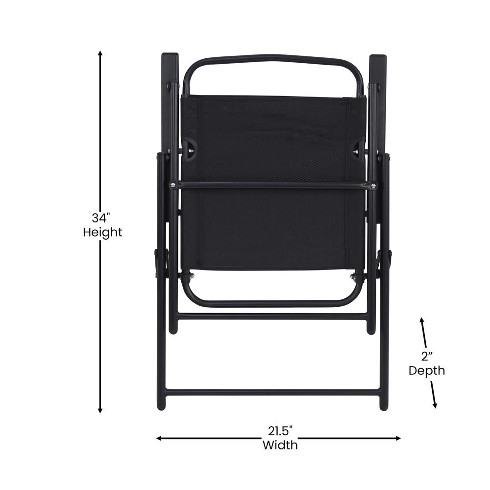 Set of 2 contemporary sling style patio chairs with armrests, featuring modern design and sturdy frames for outdoor seating.