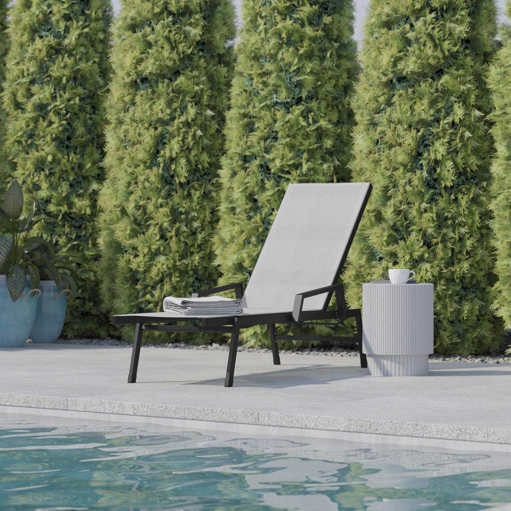 Modern outdoor chaise lounge chair by Start2Finish with a sleek design and cushioned seat for comfortable outdoor relaxation.