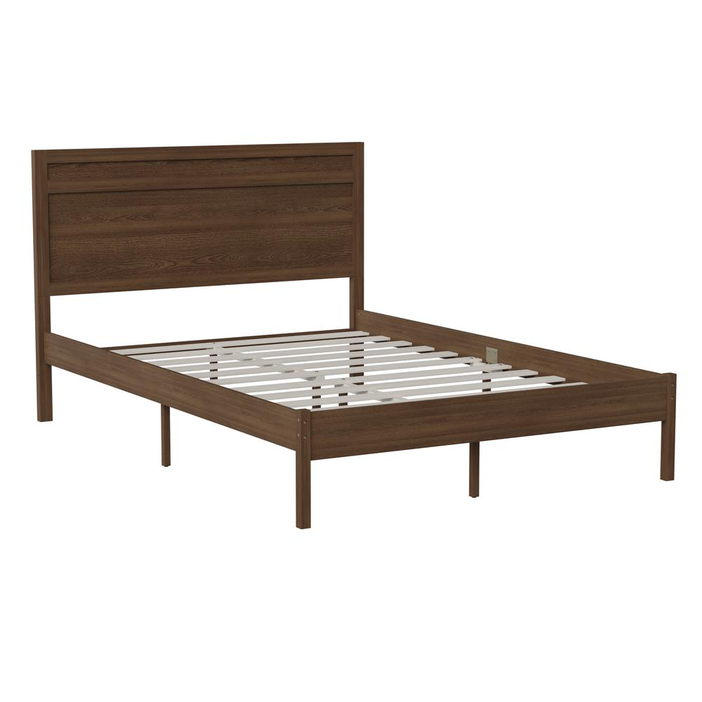 Modern full size wooden platform bed with headboard from Start2Finish, featuring a sleek design and sturdy construction.