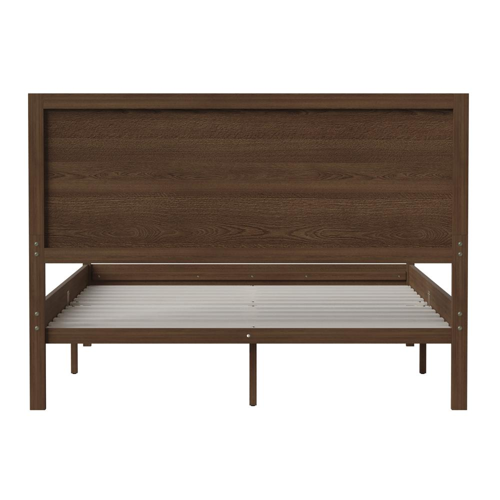 Modern full size wooden platform bed with headboard by Start2Finish, showcasing a sturdy frame and sleek design in a bedroom setting.