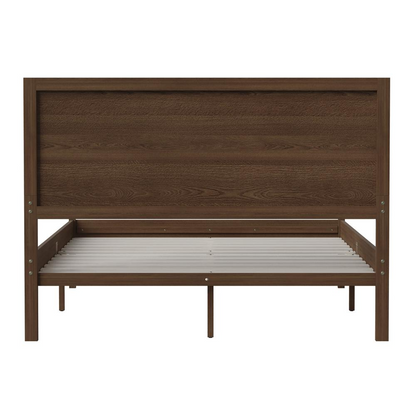 Modern full size wooden platform bed with headboard by Start2Finish, showcasing a sturdy frame and sleek design in a bedroom setting.