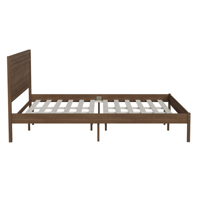 Modern king size wooden platform bed with headboard from Start2Finish, showcasing a sleek design and sturdy wood construction.