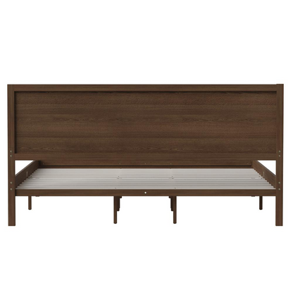 Modern King size wooden platform bed with headboard from Start2Finish, showcasing a sleek design and sturdy wooden frame.
