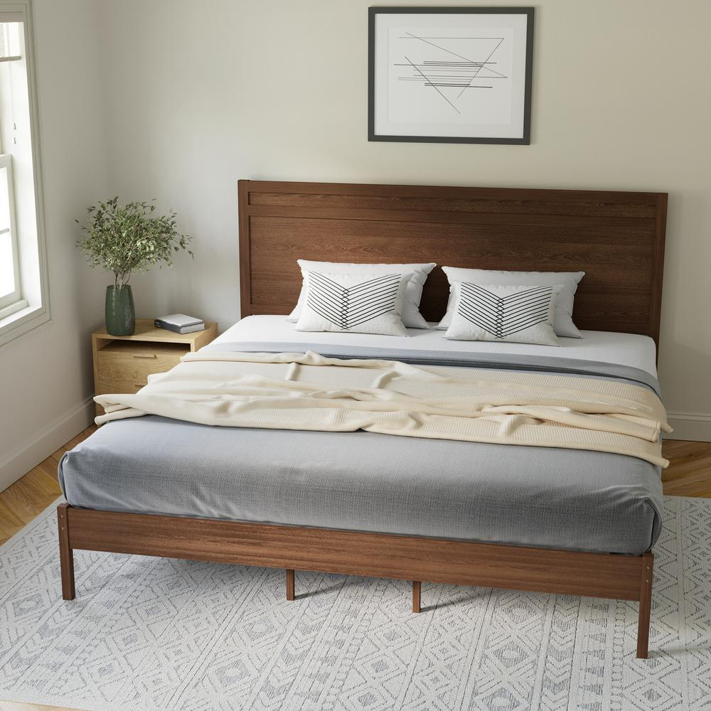Modern king size wooden platform bed with headboard by Start2Finish, showcasing a sleek, sturdy design and natural wood finish.