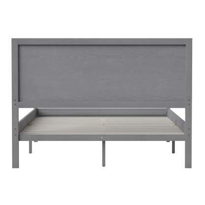 Modern king size wooden platform bed with headboard by Start2Finish, showcasing a sleek, sturdy design and natural wood finish.