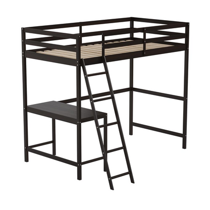 Start2Finish full loft bed frame with integrated desk, sturdy wooden furniture for space-saving bedroom setup.