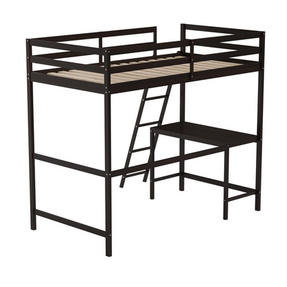 Start2Finish full loft bed frame with integrated desk, featuring sturdy wooden construction and space-saving design for bedroom use.