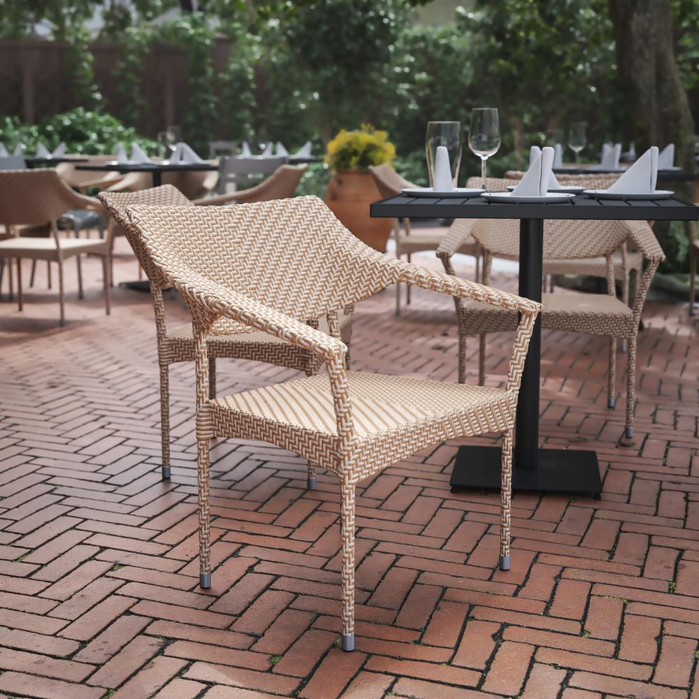 Modern commercial grade acacia wood patio dining table by Start2Finish, showcasing a sturdy, stylish outdoor dining surface.