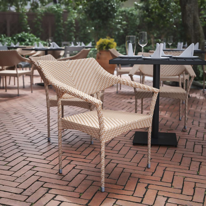 Modern commercial grade acacia wood patio dining table by Start2Finish, showcasing a sturdy, stylish outdoor dining surface.