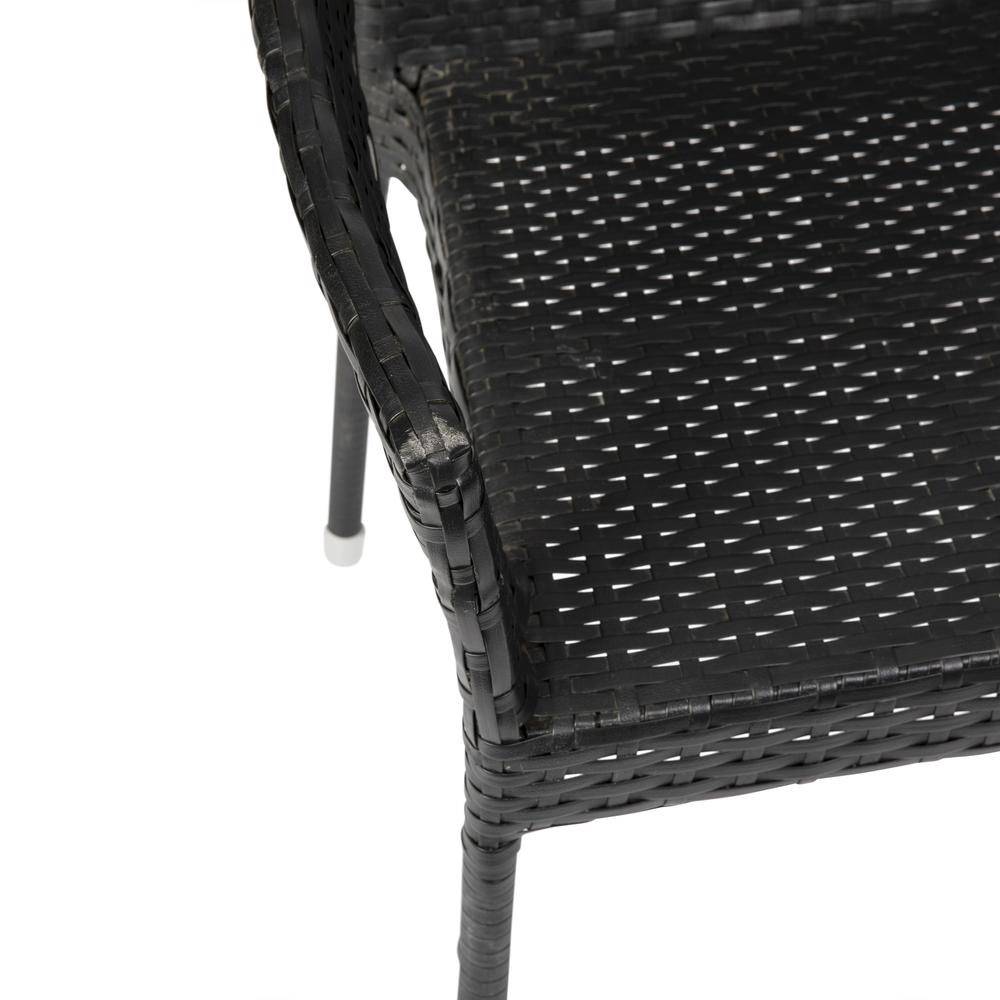 Modern stackable patio dining chair with arms by Start2Finish, featuring a sleek design and comfortable armrests for outdoor dining.