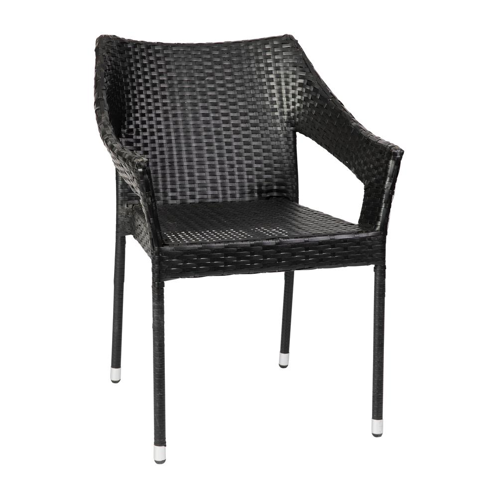 Stackable modern patio dining chair with armrests by Start2Finish, featuring a sleek design and sturdy construction for outdoor use.