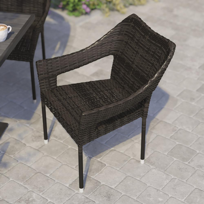 Modern stackable patio dining chair with arms from Start2Finish, featuring a sleek design and comfortable armrests for outdoor dining.