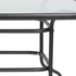 Rectangular glass patio table with seating for six, featuring a sturdy frame and modern design for outdoor dining.
