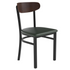 Start2Finish commercial dining chair with vinyl upholstered seat and wood boomerang back for restaurant seating.