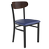 Commercial dining chair by Start2Finish with vinyl upholstered seat and wood boomerang back, suitable for restaurant furniture.