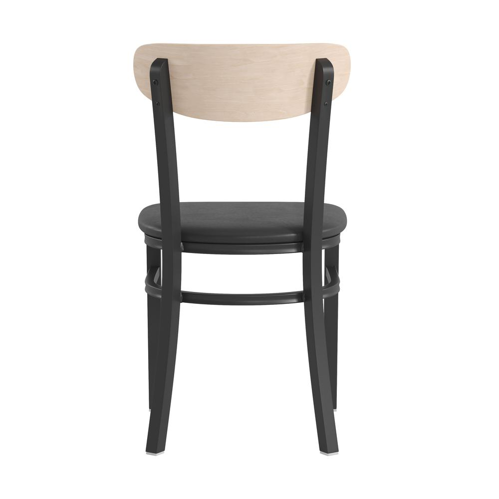 Commercial grade dining chair by Start2Finish with solid wood back and seat, showcasing a sturdy wooden frame and comfortable design.