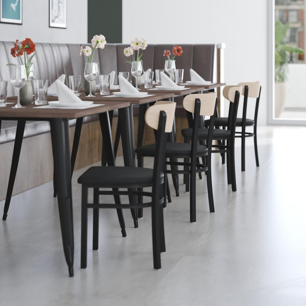 Commercial grade dining chair by Start2Finish with solid wood back and seat, showcasing a sturdy, stylish design for restaurant seating.