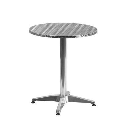 Start2Finish round patio table for restaurants, banquet halls, and dining rooms, showing a sturdy outdoor furniture piece.