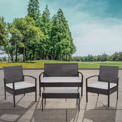 Start2Finish contemporary outdoor seating set with cushioned chairs and a matching table in a modern patio setting.