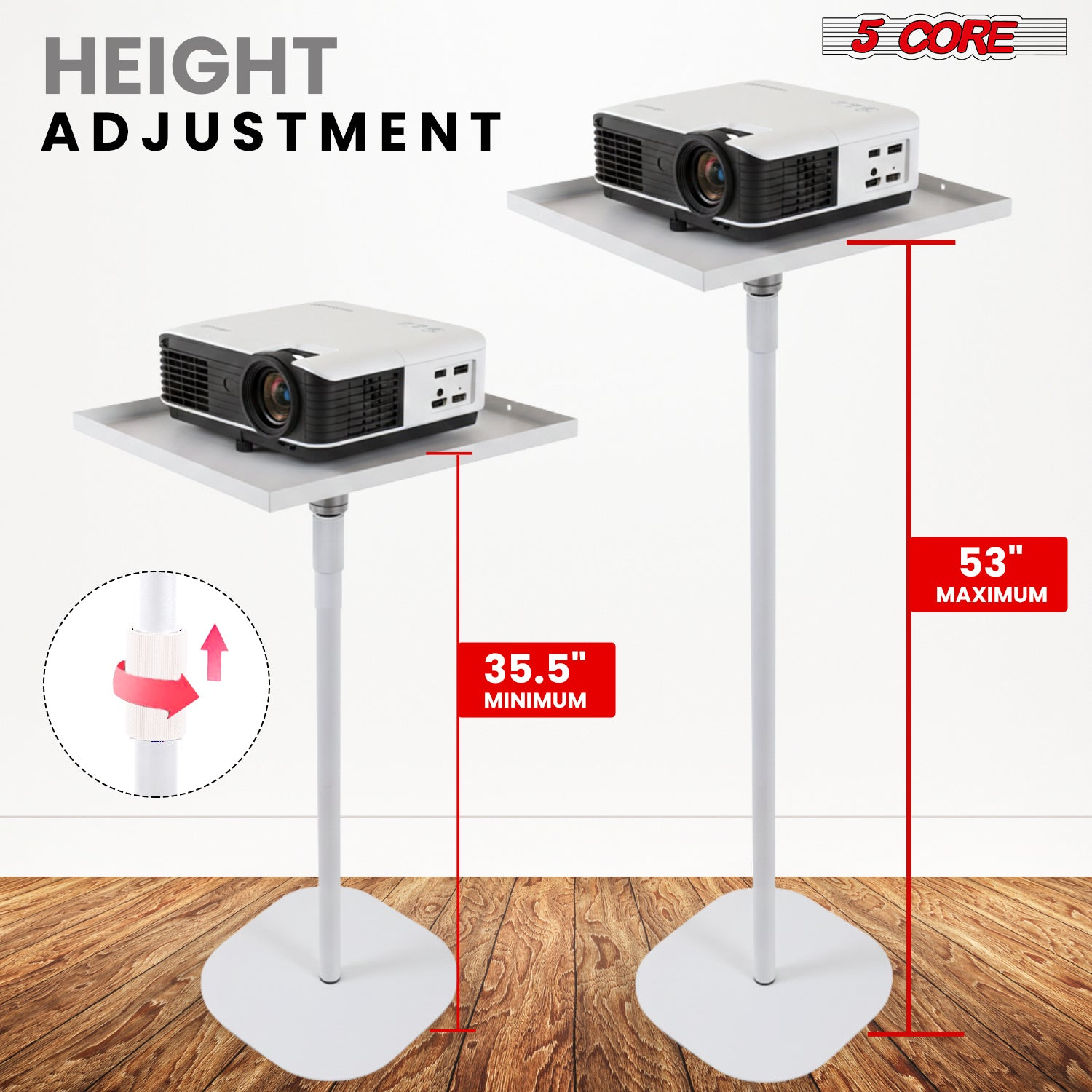 Adjustable 5-core projector stand by Start2Finish supporting home and office projectors, height up to 53 inches, universal fit.
