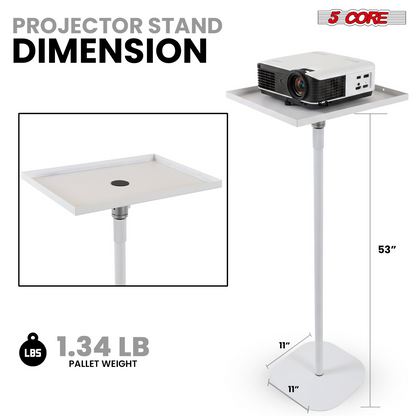 Start2Finish 5 Core projector stand with adjustable height up to 53 inches, suitable for home, office, and studio projector support.