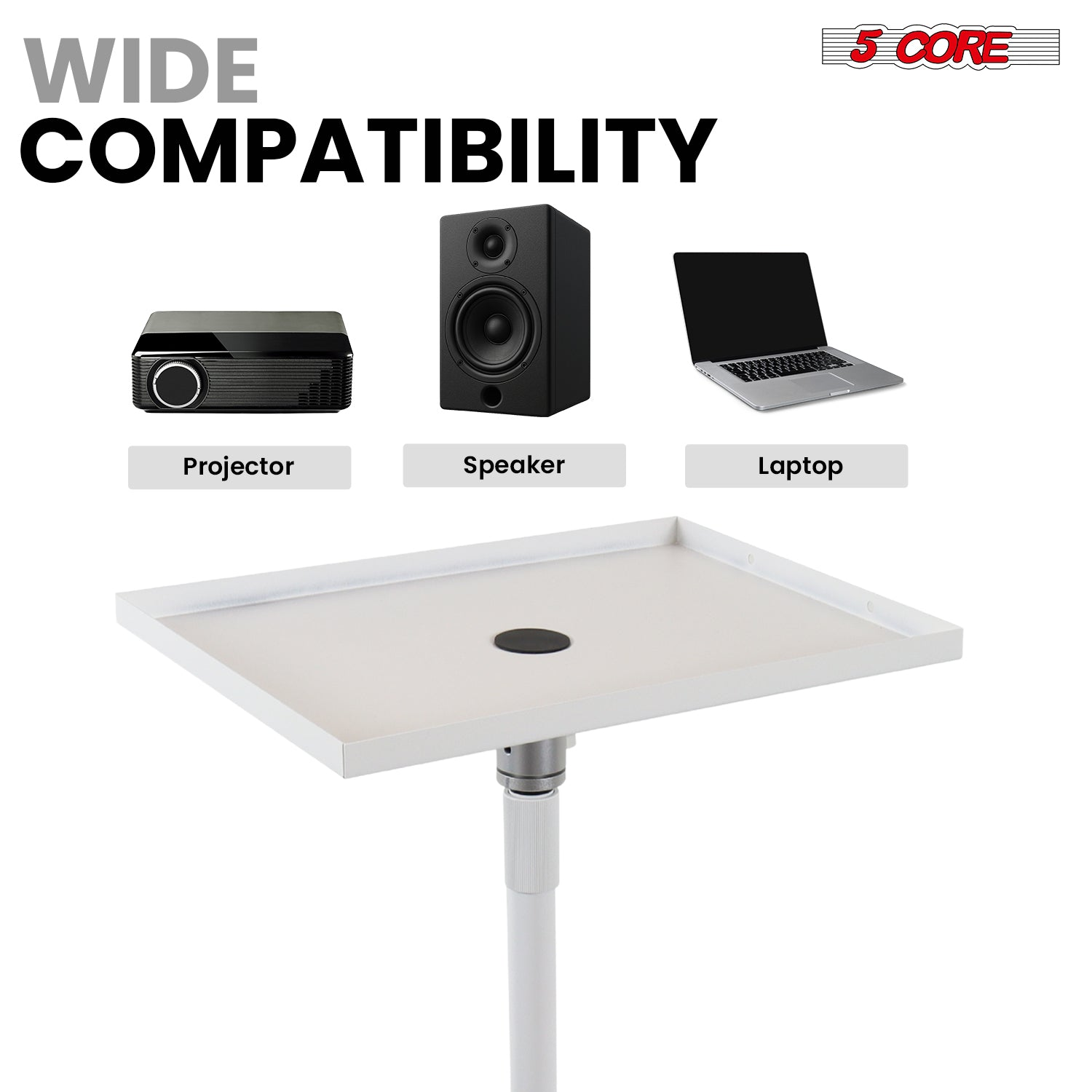 Adjustable 53-inch Start2Finish projector stand for home or studio use, supporting various projectors on a sturdy floor mount.