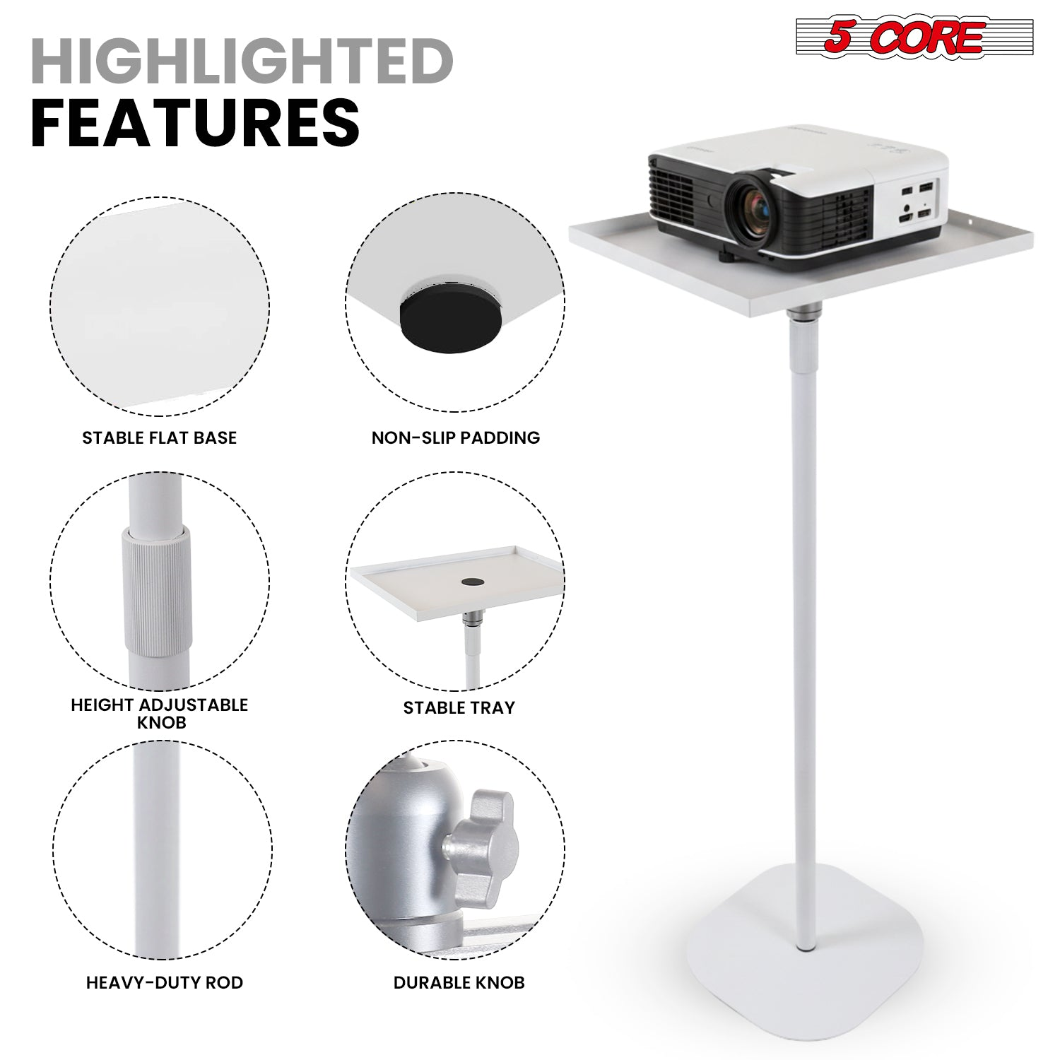Adjustable 53-inch Start2Finish projector stand with a sturdy base, supporting home office and studio projectors.
